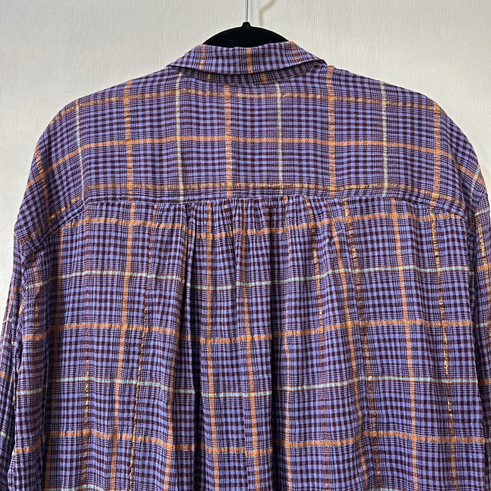 FREE PEOPLE WOMEN BLOUSE LONG SLEEVE PURPLE OVERSIZED SZ SMALL - Picture 3 of 11